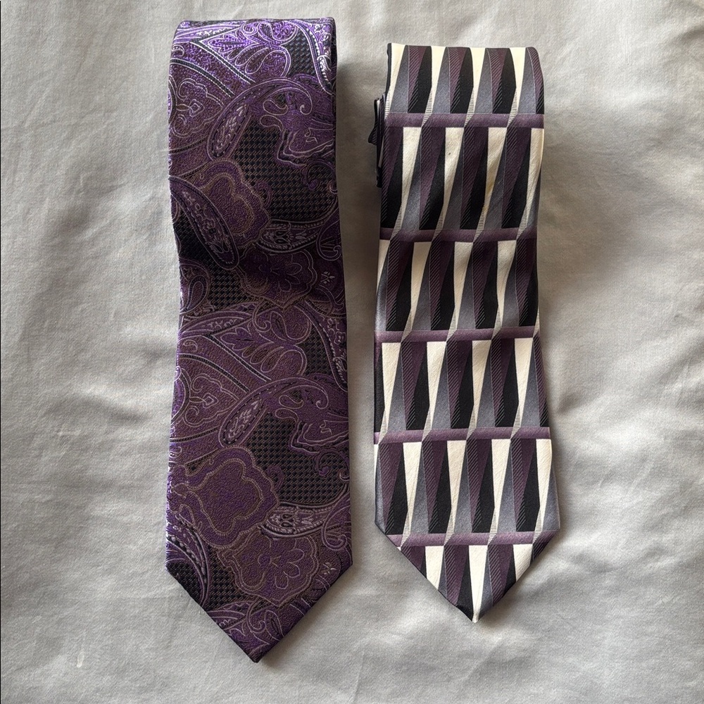 Men’s Tie Lot (2) – Purple Paisley & Geometric Pattern Necktie